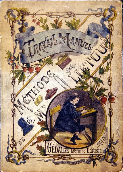 Capa do livro didático da escola, final do século XIX (cor litho) de French School