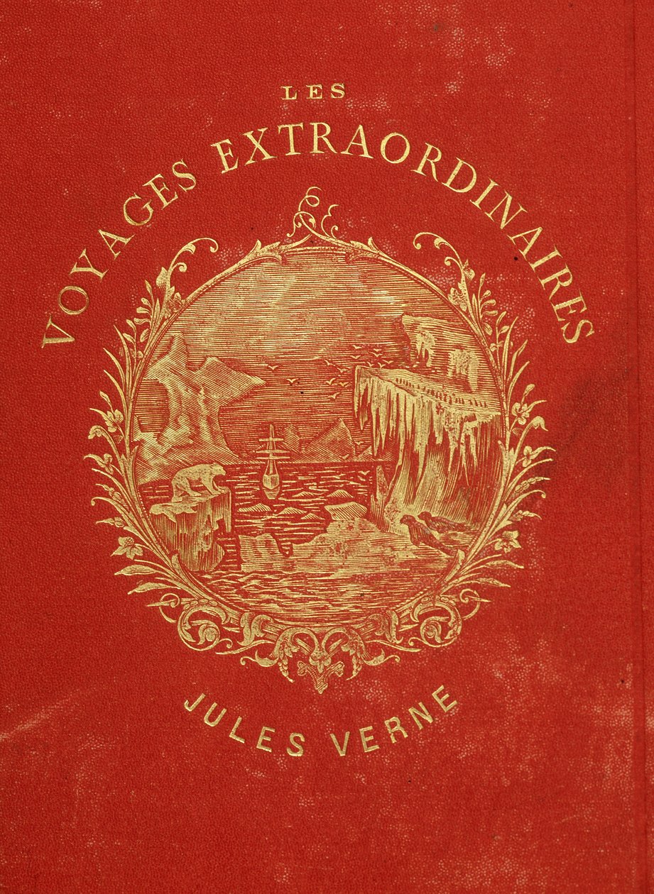 Capa da colecção "Les Voyages Extraordinary" de Jules Verne. Final do século XIX. de French School