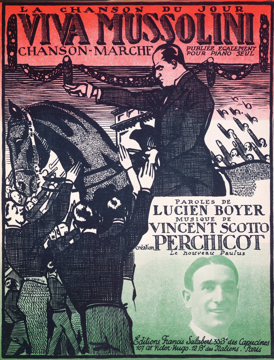 Capa da saga de Viva Mussolini de Vincent Scotto (1876-1952) e Lucien Boyer, década de 1920 de French School