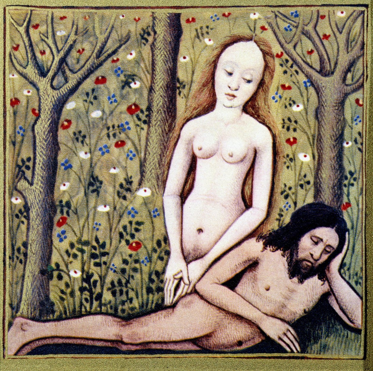 Criação da coxa de Adão Eva - segundo "Des dames de renom" de Boccace, cromo. de French School