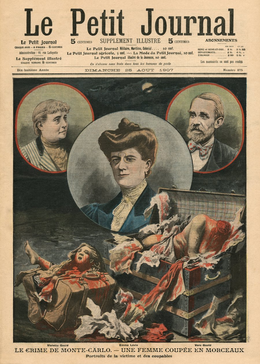 Crime de Monte Carlo, uma mulher cortada em pedaços, ilustração de &39;Le Petit Journal&39;, suplemento ilustre, 25 de agosto de 1907 de French School