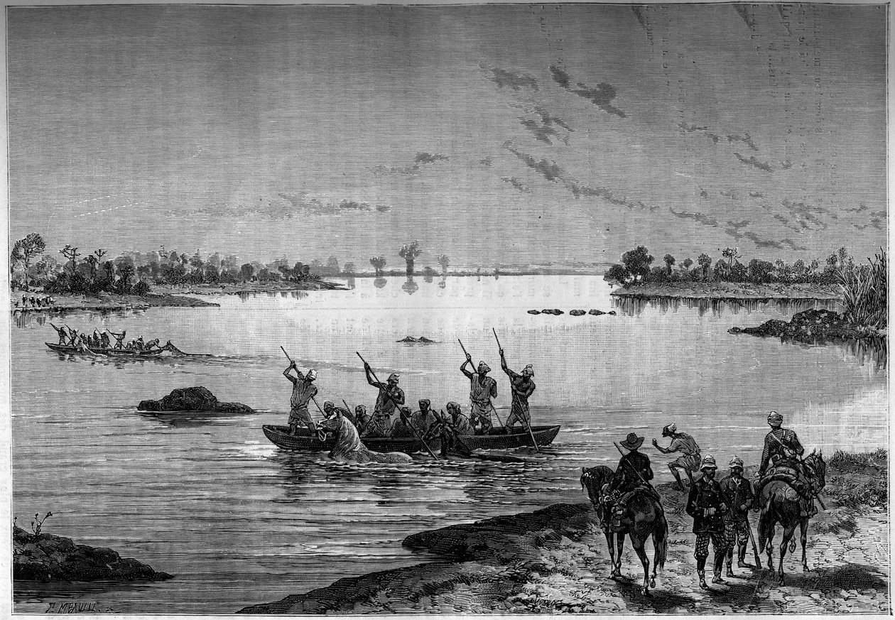 Atravessar o Níger de barco por missionários... Gravura na ilustre revista "Juventude de French School