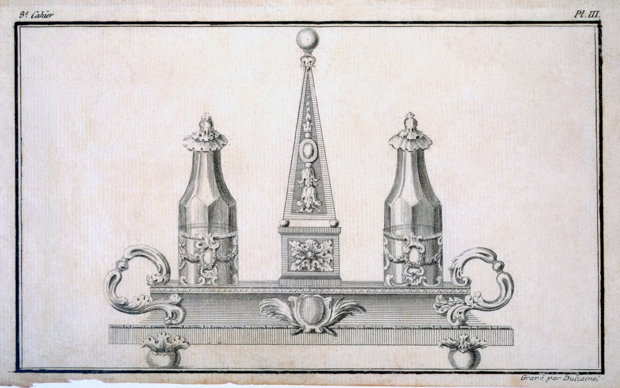 Galheteiro colocado em stand, de um livro de padrão de desenhos de metalwork neo-clássico juntos por Duhamel, c.1770s-80s de French School