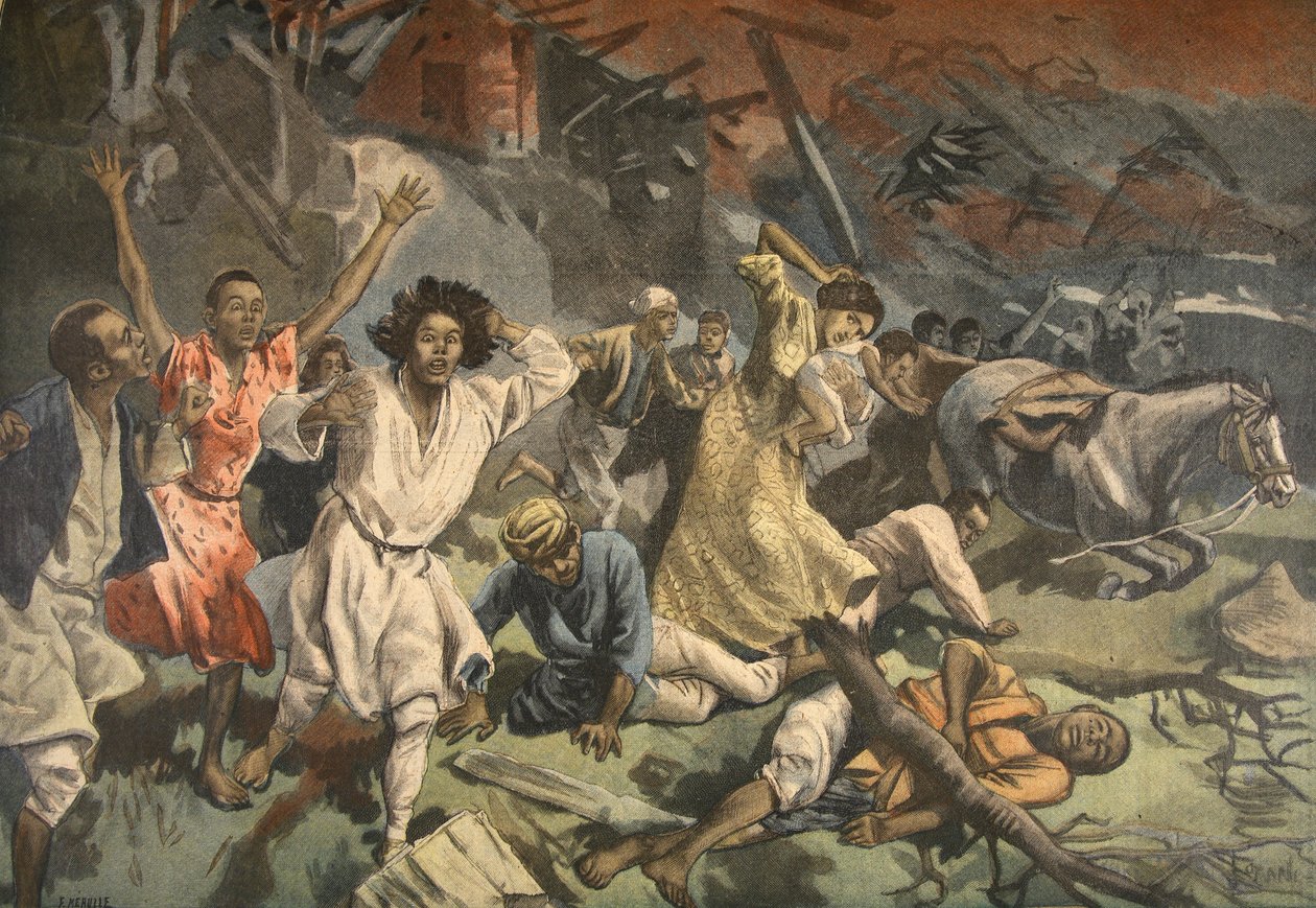Ciclone em Mayotte, ilustração do Le Petit Journal: Suplemento ilustrativo, 1898 de French School