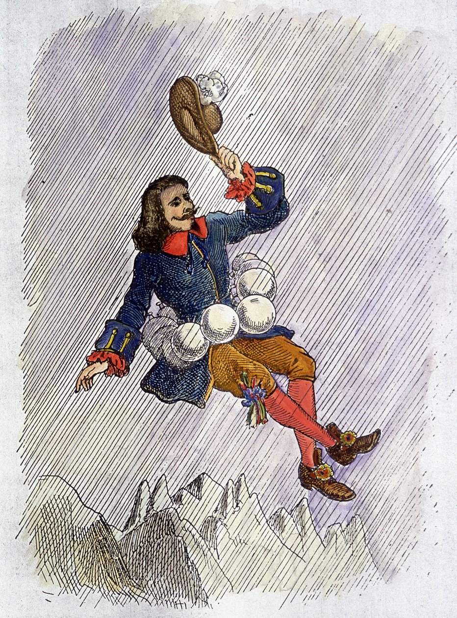 Cyrano de Bergerac capaz de fazer a leitura por seus frascos, ilustração do romance de Cyrano de Bergerac: "L