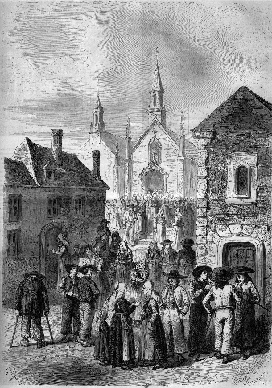 Vida quotidiana na Bretanha: saída da igreja de Locmine de French School