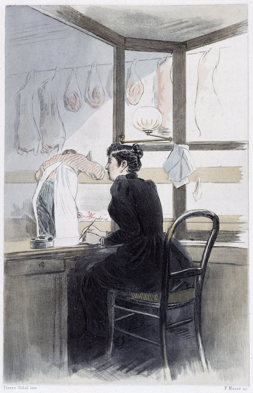 Senhora da caixa registadora (no talho) - em "La femme à Paris" de Pierre Vidal de French School