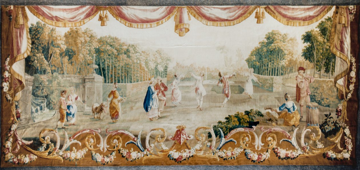 Dance in a Park, Oficina de Tapeçaria de Aubusson, c.1782 (lã e seda) de French School