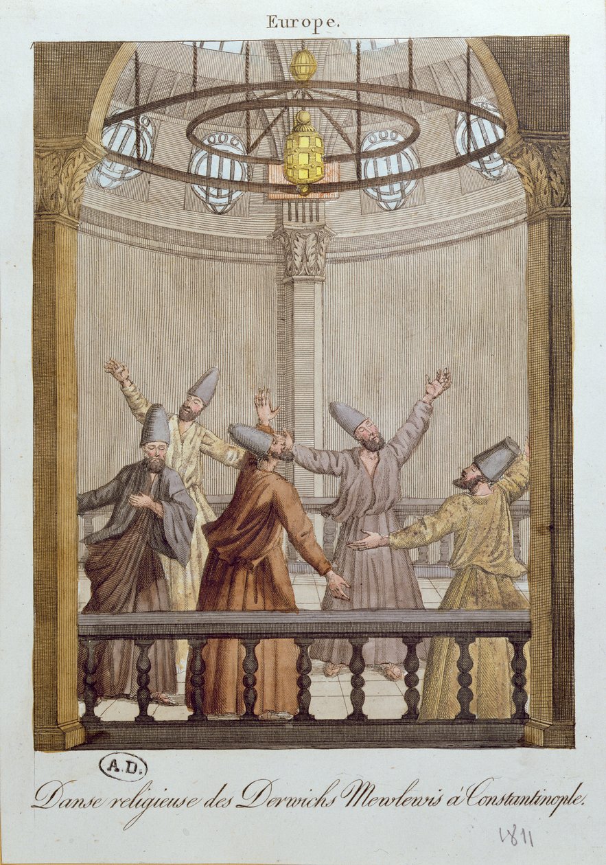 Dança dos dervixes de Mewlewis em Constantinopla, 1811 de French School