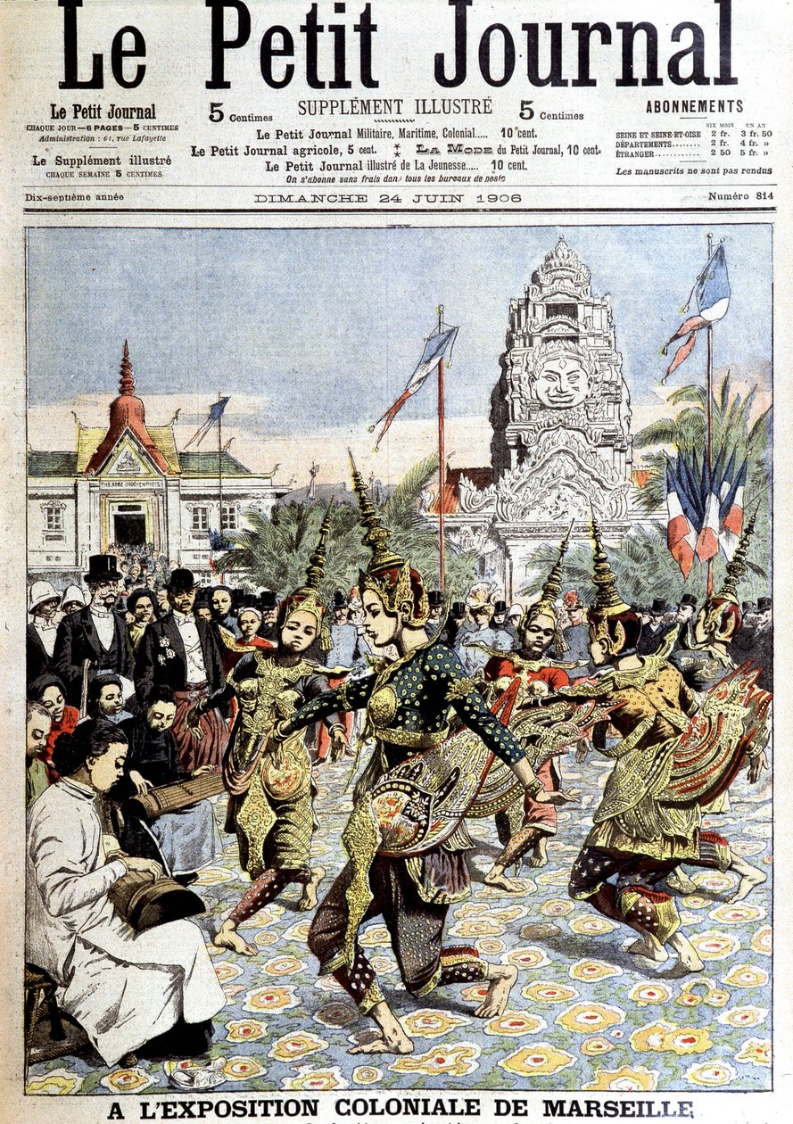 Dançarinos do Rei Sisowath, apresentando a dança das ninfas na floresta, na exposição colonial de Marselha. Em "Le petit journal", em 24/06/1906 (gravura) de French School