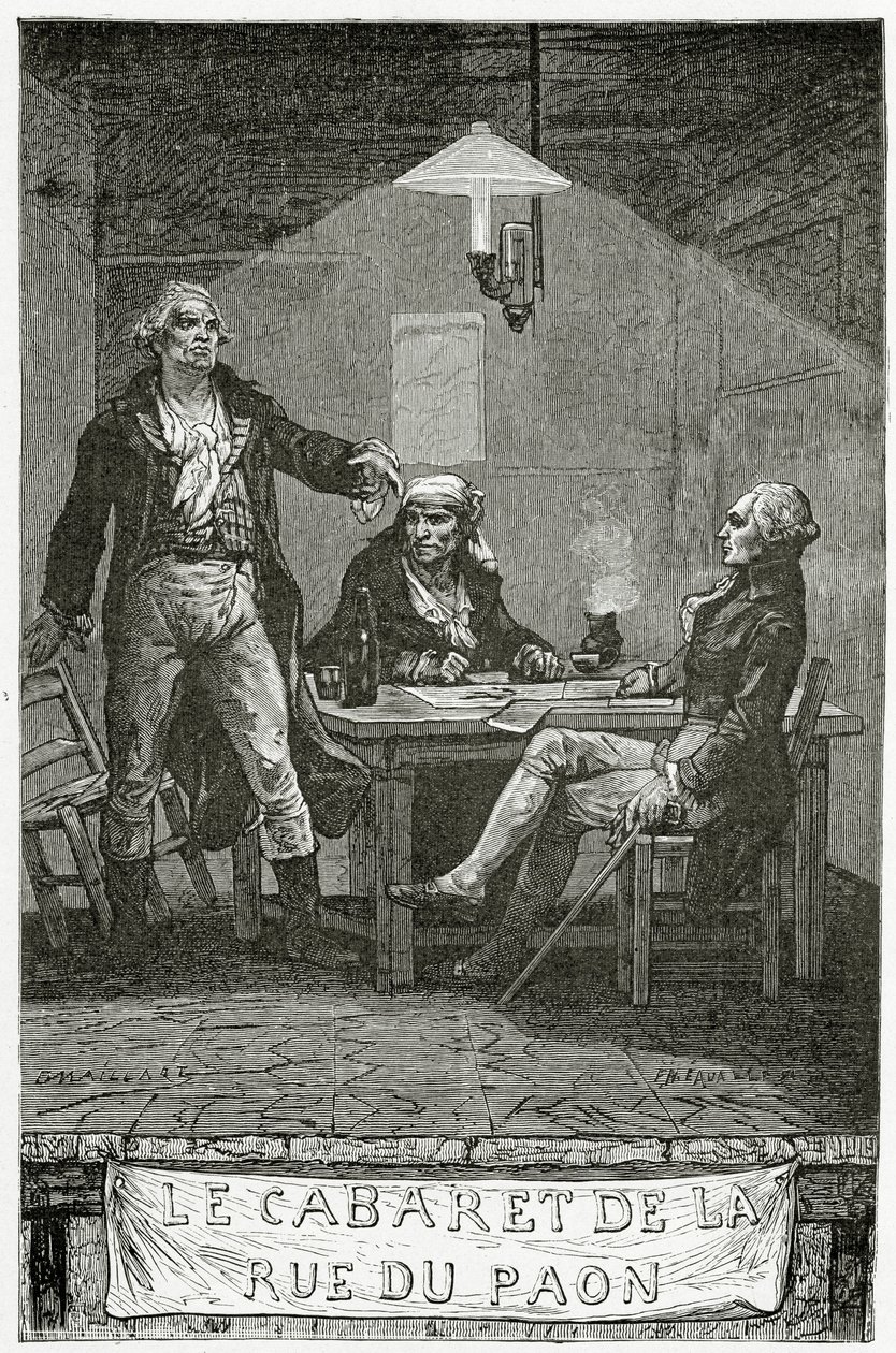 Danton, marat, robespierre, -, ilustração, de, quatro, vinte treze, 19º século, (bw, engraving) de French School