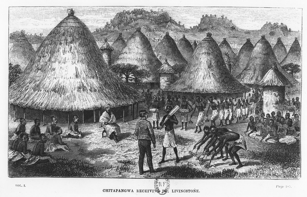 David Livingstone recebido em uma vila na região dos Grandes Lagos da África Central de French School