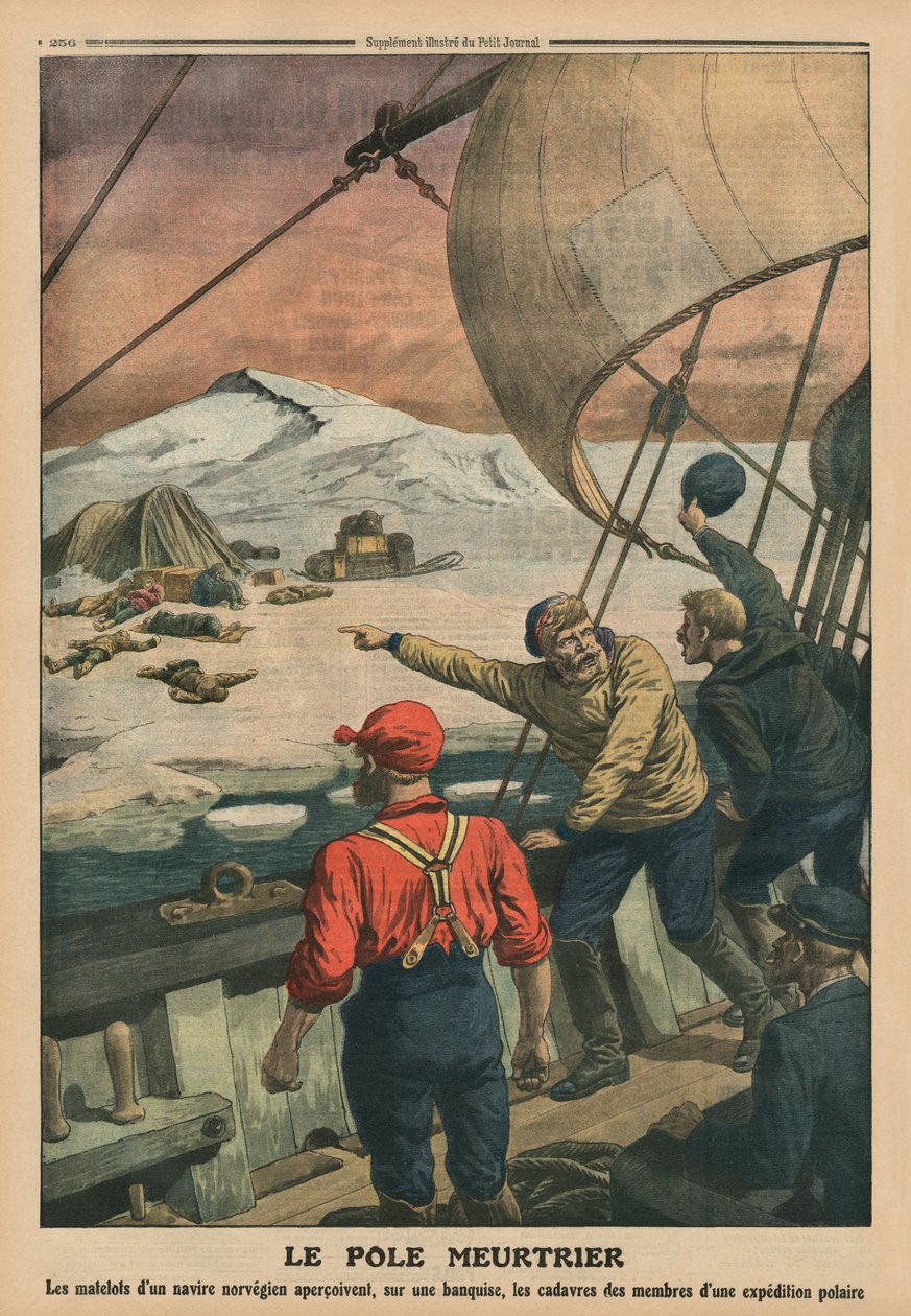 Pólo mortal, ilustração da capa traseira de &39;Le Petit Journal&39;, suplemento ilustre, 10 de agosto de 1913 de French School