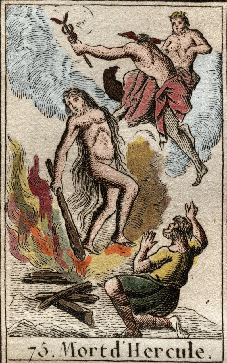 Morte e apoteose de Hércules (Heracles) de "Mythologie de la jeunesse" de Pierre Blanchard 1803. de French School