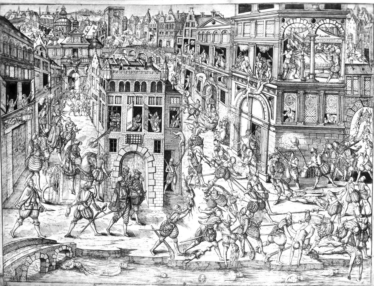 Morte do almirante Gaspard II de Coligny (1519-1772), na época do massacre de São Bartolomeu em 1572 de French School