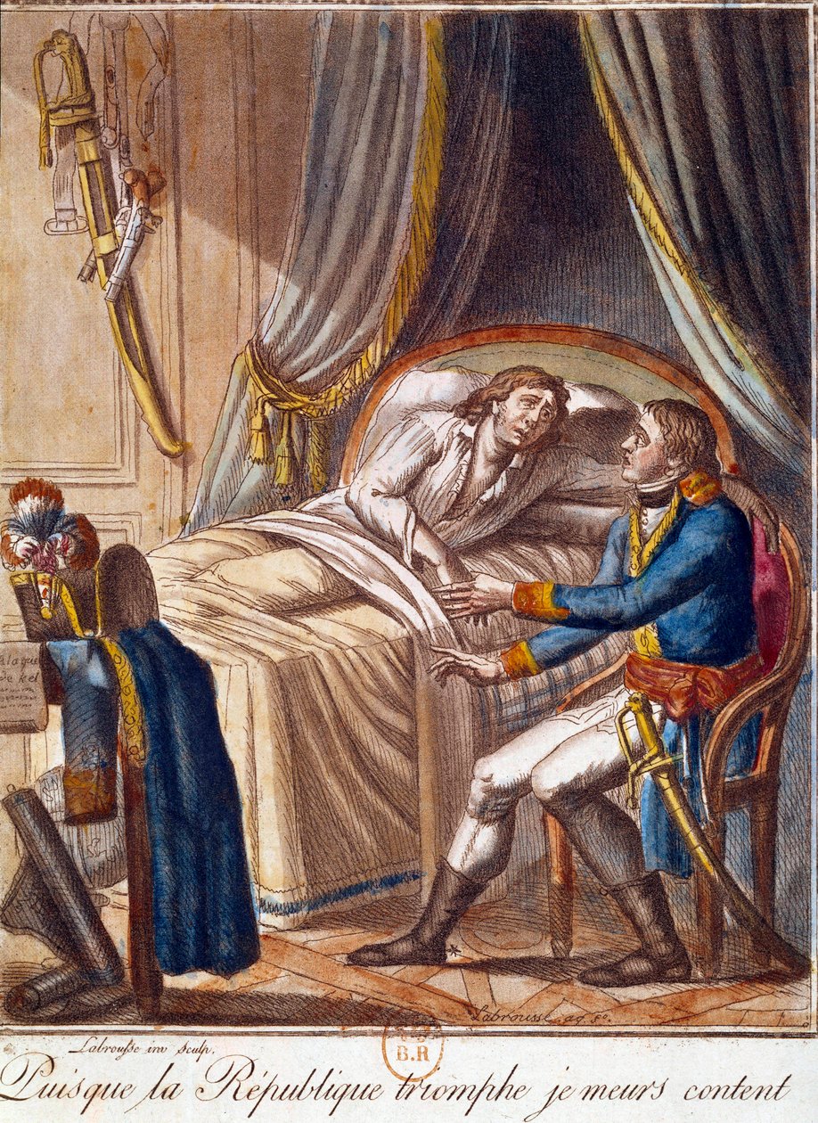Morte do general Hoche em 17 de setembro de 1797: "Uma vez que a República triunfa, morro contente" Gravura do século XVIII Coleção particular de French School