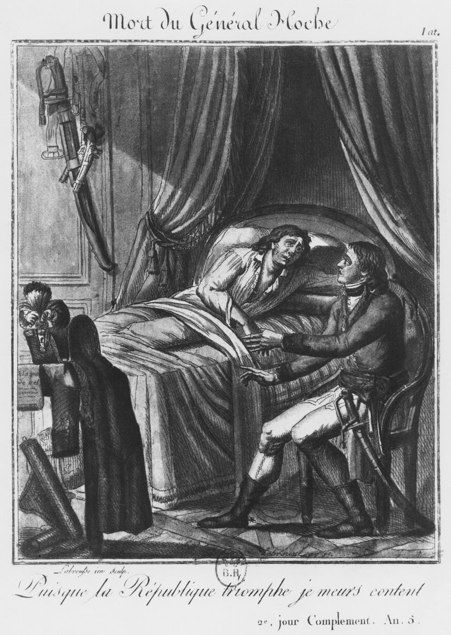Morte do general Louis Lazare Hoche em 19 de setembro de 1797, gravada por Labrousse (século XVIII) (gravura) de French School