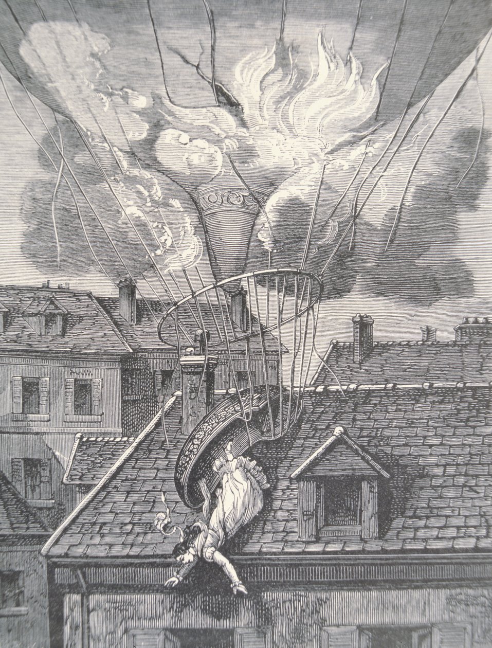 Morte de Madame Blanchard em um acidente aeronáutico em 1819 de French School