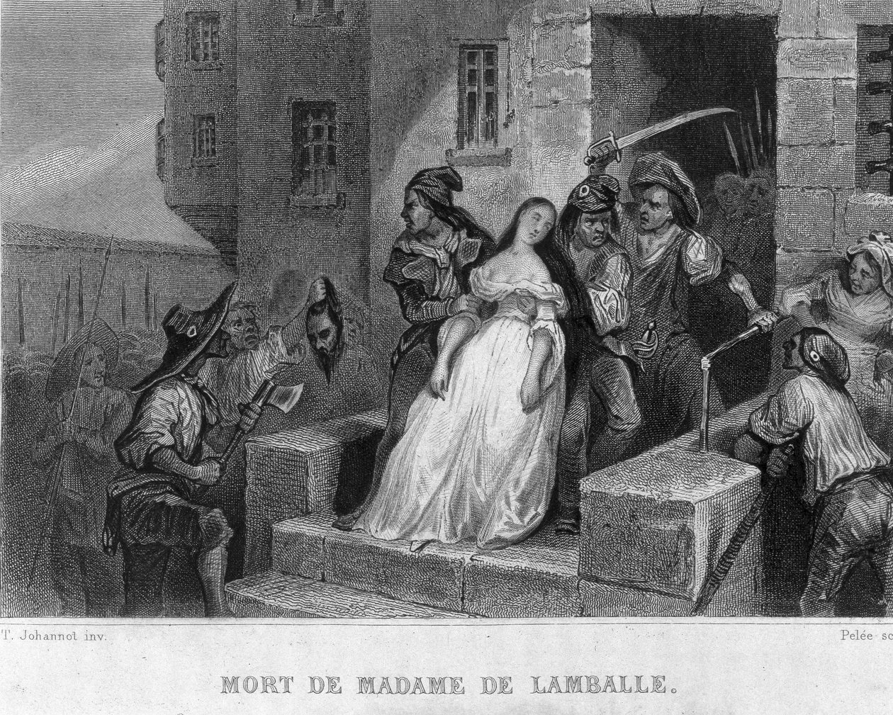 Morte de Marie Therese de Savoie Carignan (1749-1792), Princesa de Lamballe (1792) - na “Revolução Francesa” por Thiers. século 19 de French School