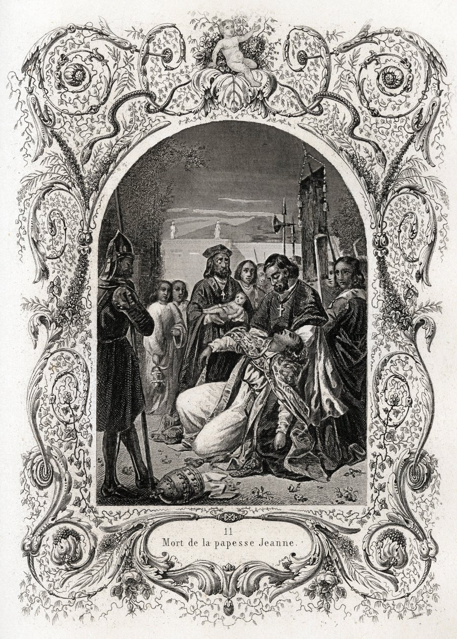 Morte do Papa Joana (pontificado de 855 a 858). Gravura para ilustrar Histoire des popes de Maurice Lachatre (1814-1900), librairie du progres, Paris. de French School