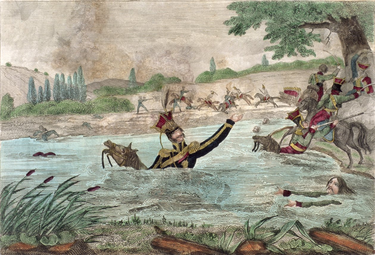 Morte do príncipe Joseph Poniatowski (1763-1813) no rio Elstera, 1813 de French School