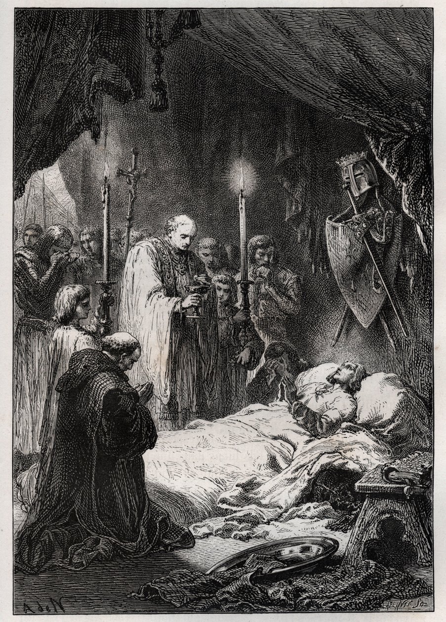 Morte de Saint Louis a Tunis em 25 de Agosto de 1270 - Morte de Saint Louis" (durante a 7ª cruzada, em 25 de Agosto de 1270) - gravura de "L