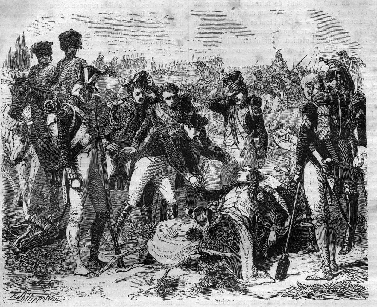 Morte do marechal Jean Lannes (1769-1809), marechal do Império em Essling. Gravura em "Histoire des Papes-Rois-Queen and Empereurs a travessa les centuries", de Maurice Lachatre de French School