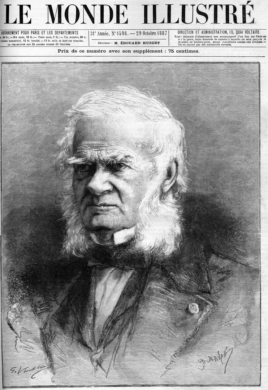 Morte do acadêmico Auguste Cuvillier Fleury (1802-1887) (Cuvillier-Fleury) em "O Mundo Ilustrado" de 29 de outubro de French School