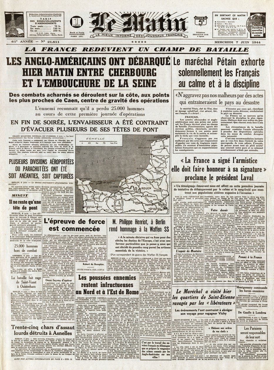 Desembarque da Normandia Junho de 1944 - Desembarque da Normandia 6 de Junho de 1944 (Dia D) - Na manhã de quinta-feira, 7 de Junho de 1944, os anglo-americanos partiram ontem de manhã entre Cherbourg e a foz do Sena de French School