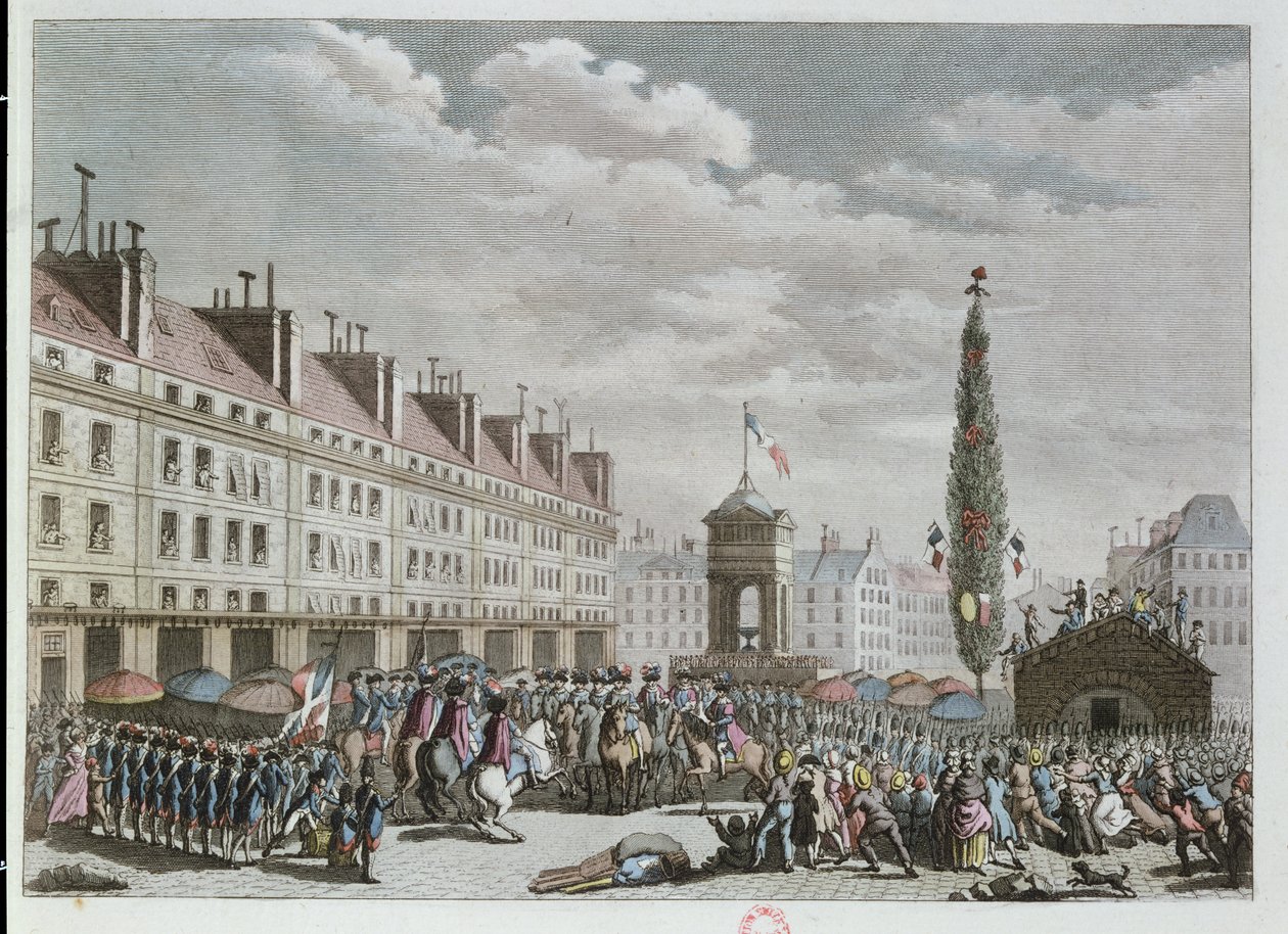 Declaração da Constituição, Place des Innocents, Paris, setembro de 1791, 1791 (gravura a cores) de French School