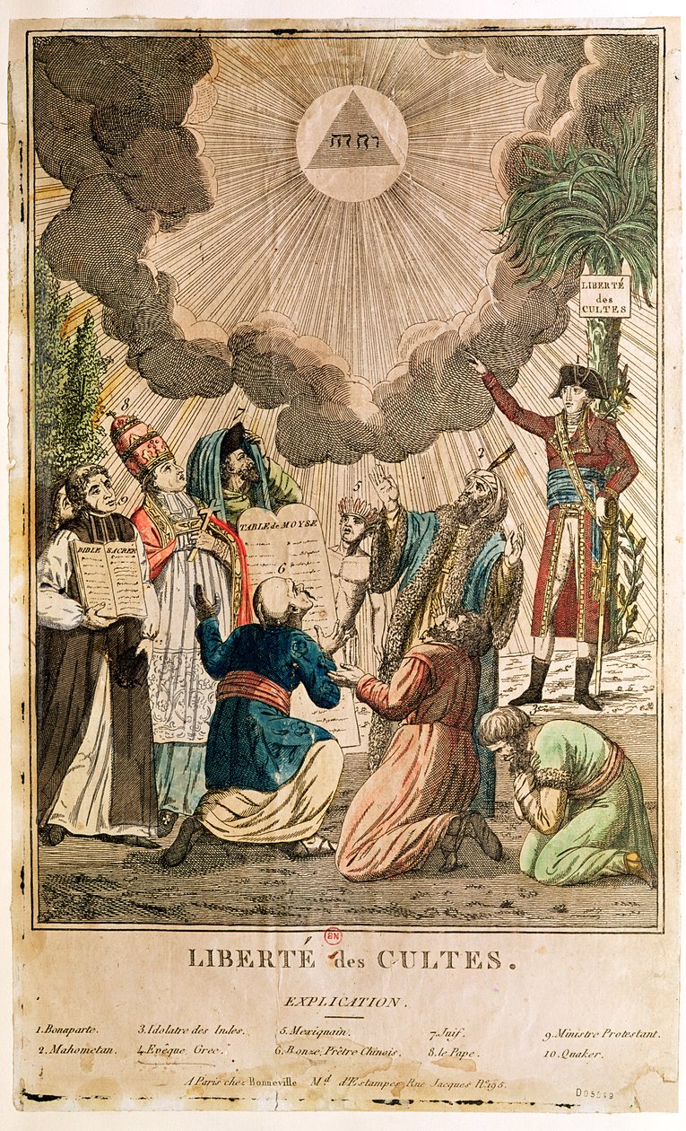 Decreto que institui a liberdade de culto, novembro de 1799 (gravura colorida) de French School