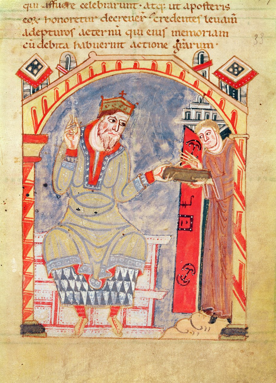 Dedicação a Charles the Bald, de La Vie de St. Amand de French School