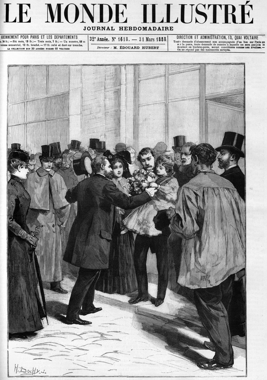 Manifestação em homenagem ao General Boulanger na estação Clermont Ferrand (Clermont-Ferrand), em "O Mundo Ilustrado", em 1888. de French School