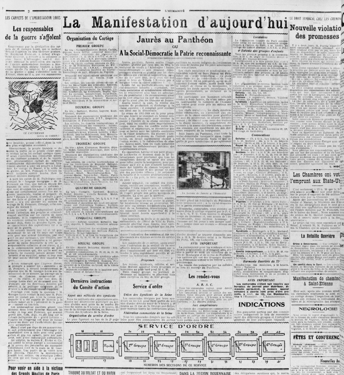Demonstração do dia, Jaures no Panteão, de LHumanite, 23 de novembro de 1924 (impresso) de French School
