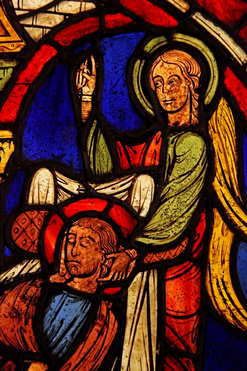 Retratando St Martin - sendo iluminado em seu sono por um anjo (ex Varennes-Jarcy - originalmente da Abadia de Gercy) de French School