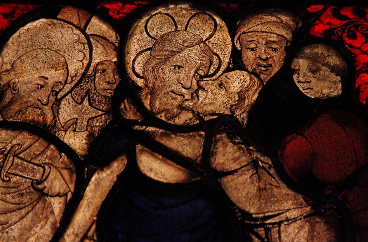 Retratando um detalhe da traição por Judas Betrayal, originalmente da Igreja de Betton, Britanny de French School