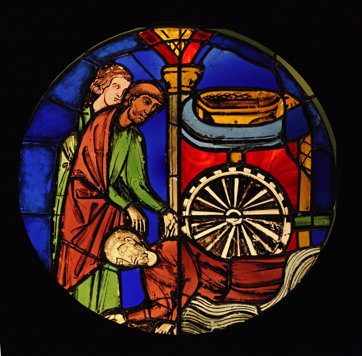 Representando o Samson capturado é forçado a trabalhar para os filisteus, ex Ste Chapelle, Bay K de French School