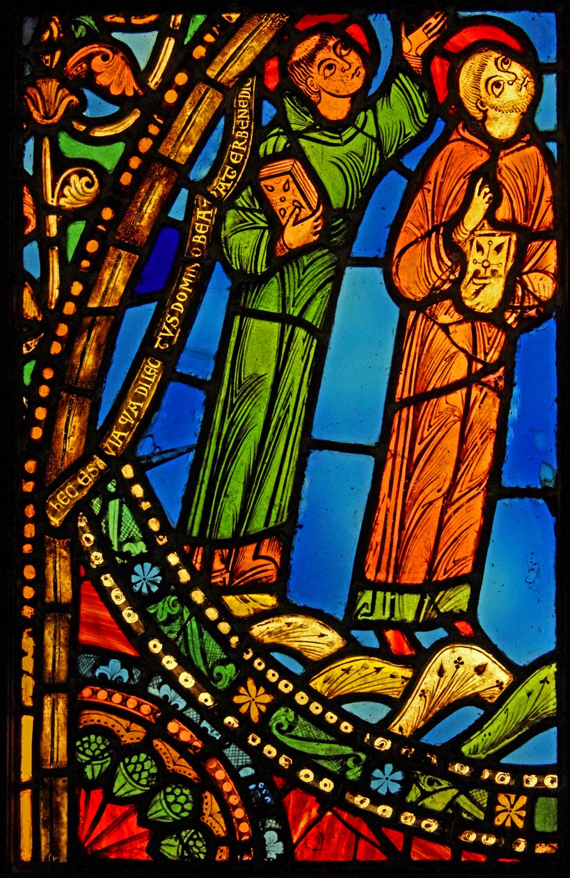 Retratando dois monges na ascensão de São Bento; ex St Denis de French School