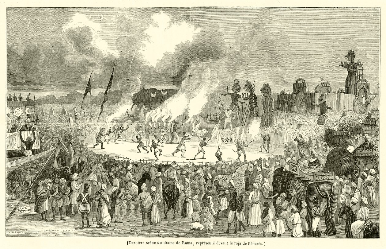 Última cena do drama de Rama, representada em frente ao rajá de Benares (gravura) de French School