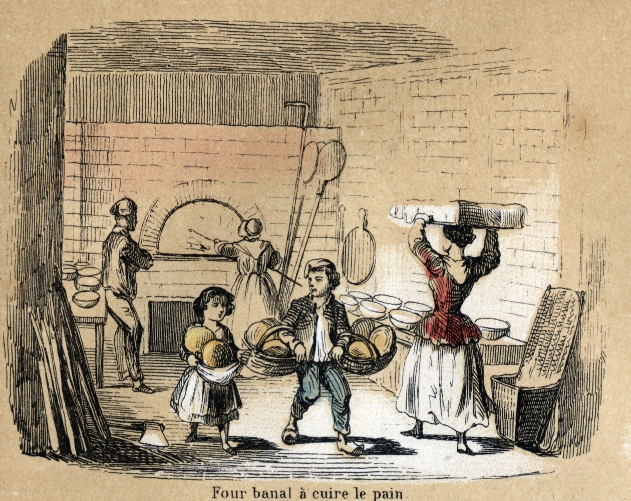 Descrição das várias fases de fabrico e utilizações da argila: cozer a argila em forno de pão. Placa "A argila e seus produtos" em "Les Recreations instructives" Pintura sinóptica de Jules DELBRUCK, gravada a partir de 1860. Colecção privada. de French School