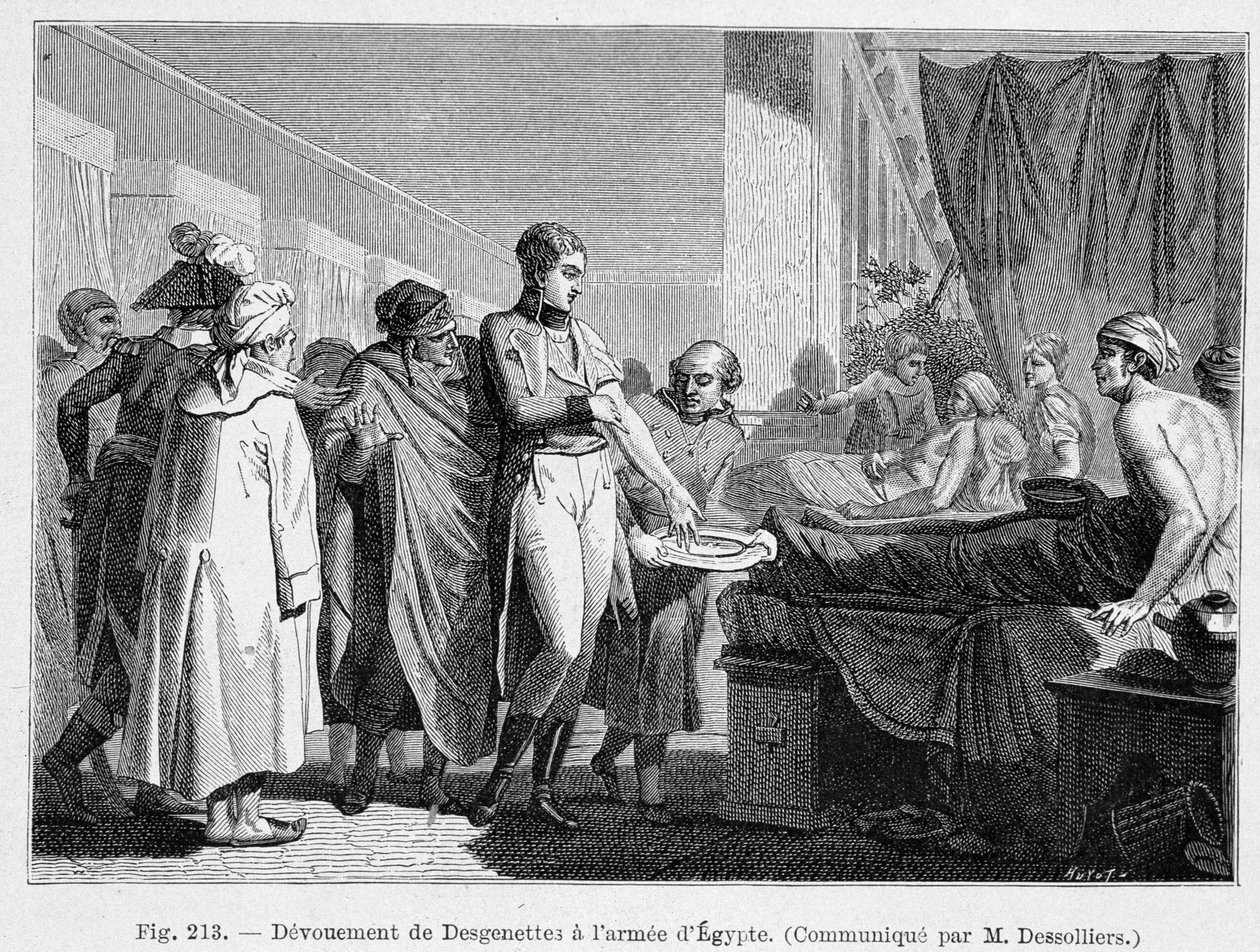 Desgenetas devoção ao exército do Egipto (dando o seu sangue) - gravura de French School
