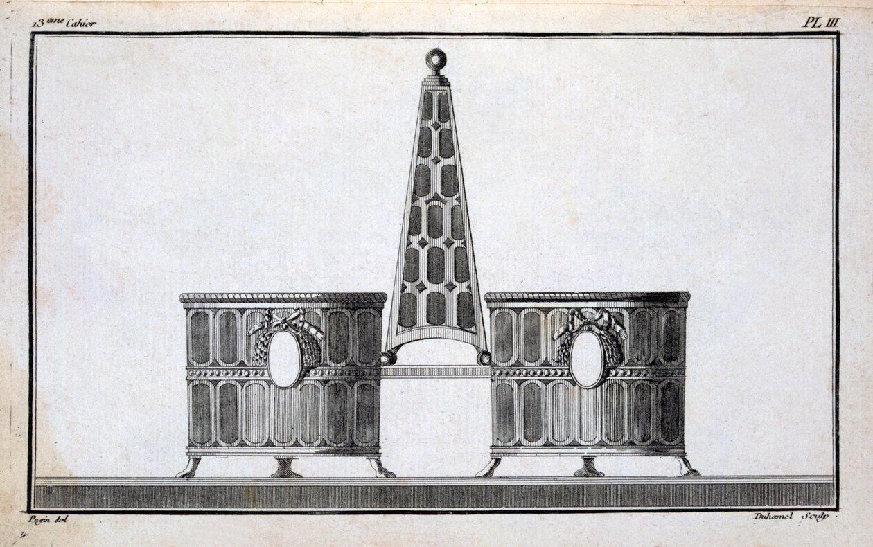 Design por Pugin, de um livro de padrão de desenhos de metalwork neo-clássico juntos por Duhamel, c.1770s-80s de French School