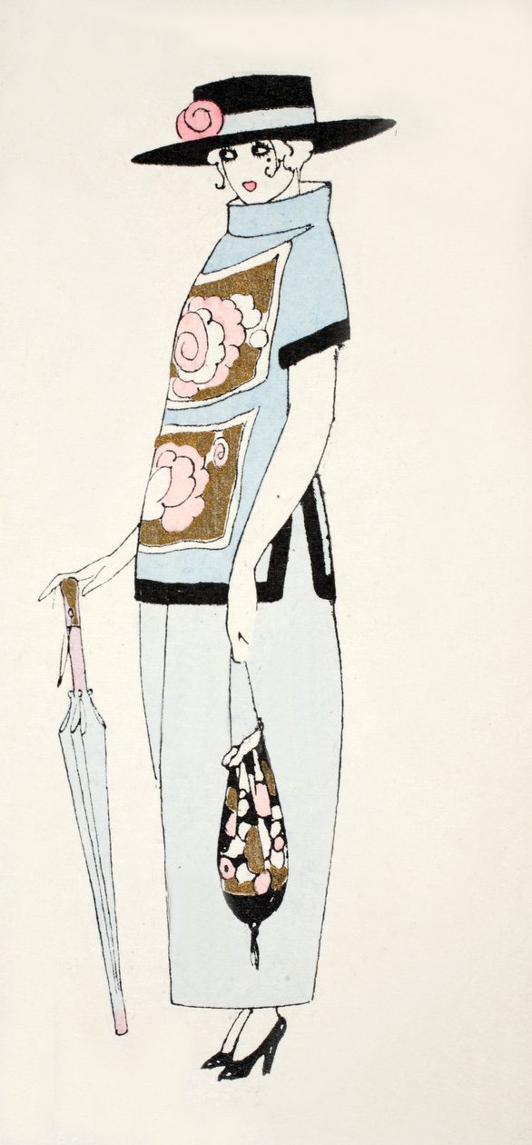 Design para um vestido de dia, c.1919 (pochoir print) de French School
