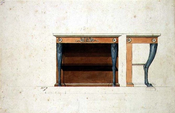 Design para uma mesa de console Directoire, c.1795 (caneta e tinta com aquarela sobre papel) de French School
