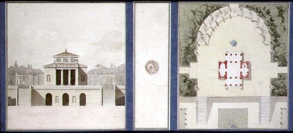 Design para um Monumento, c.1825 (caneta e tinta e aguarela sobre papel) de French School