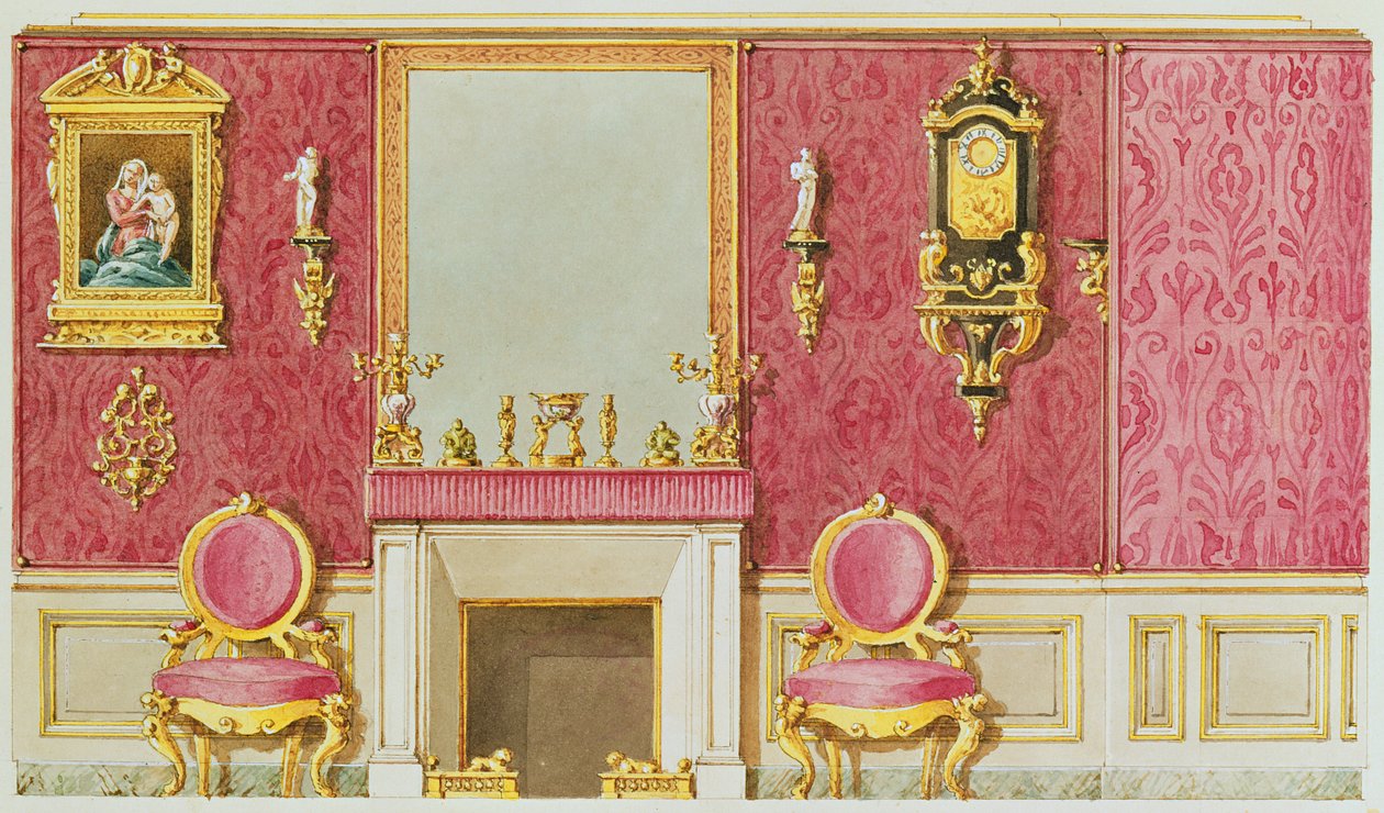 Design para um salão na rue Fortunee, a casa comprada por Balzac em 1847 (wc no papel) de French School