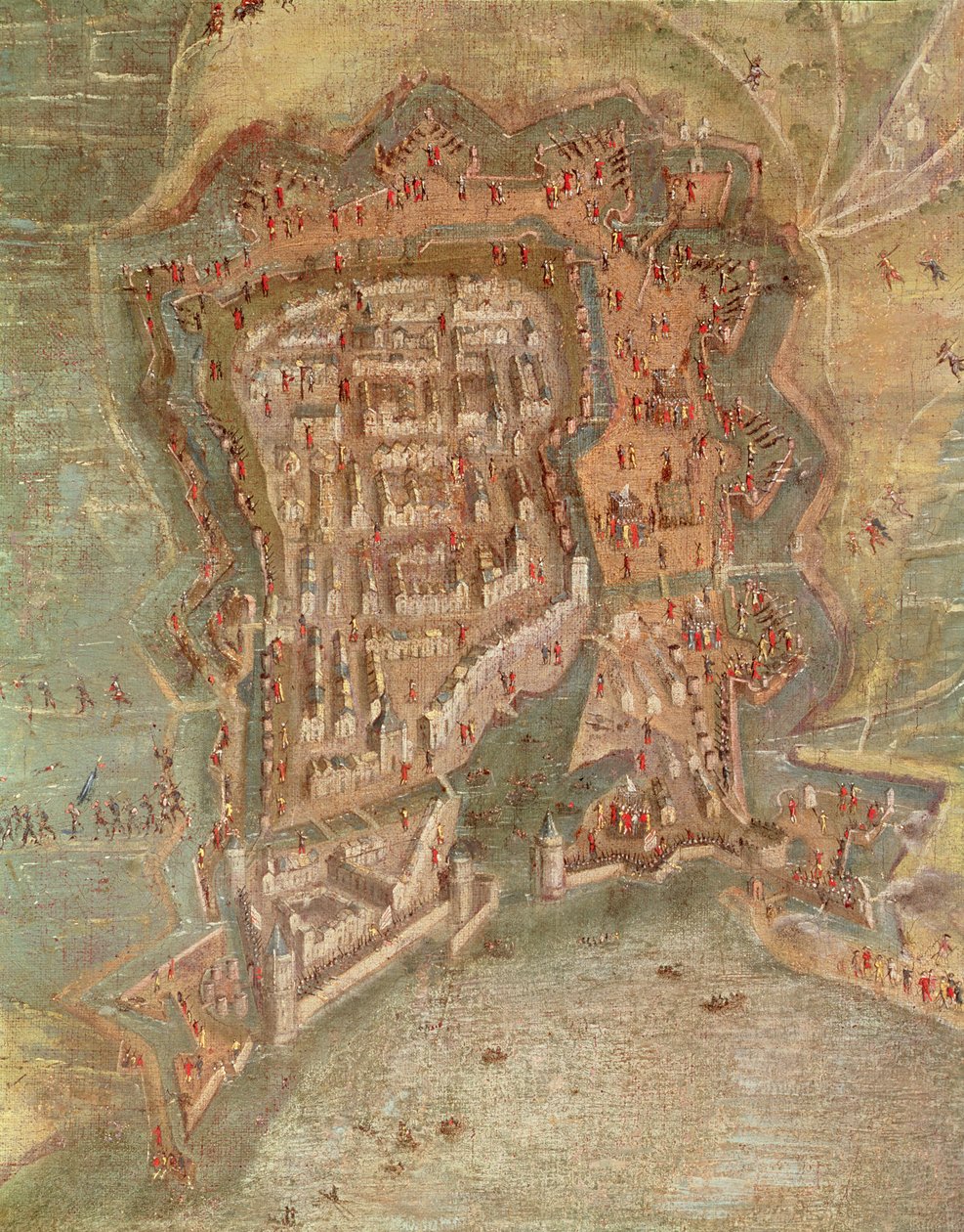 Detalhe - O Cerco de La Rochelle pelas tropas do Cardeal Richelieu em 1627-68 (óleo sobre tela) de French School
