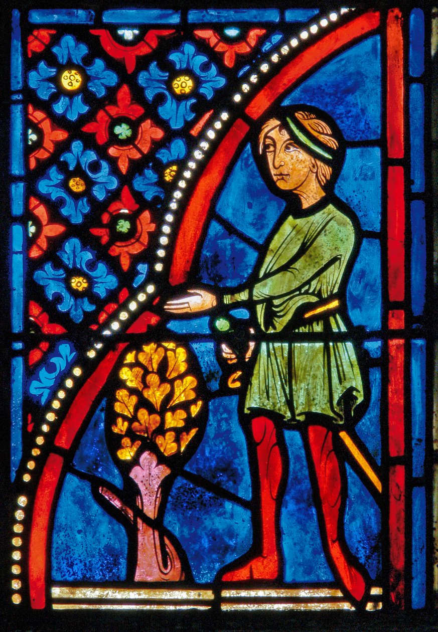Detalhe de uma janela representando cenas da vida de Santa Maria, o Egípcio de French School