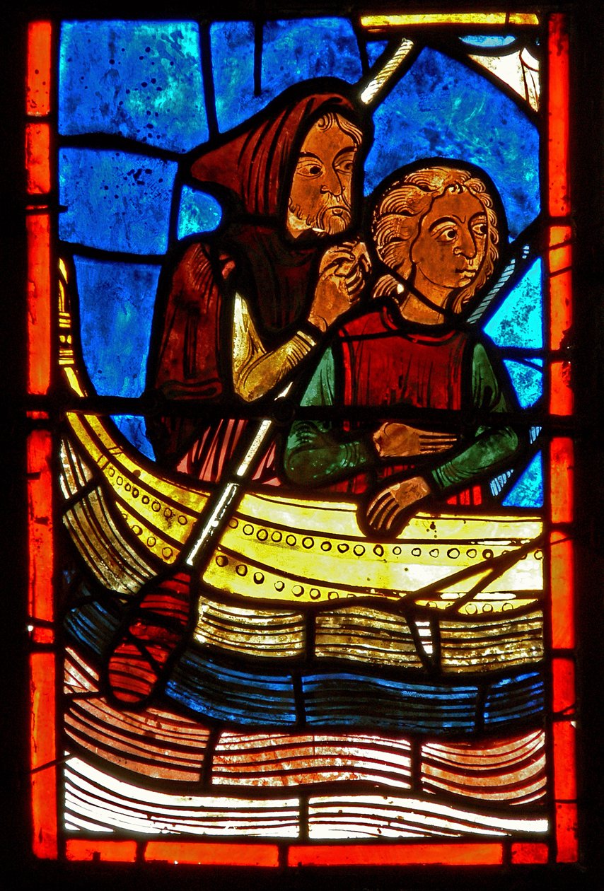 Detalhe de uma janela representando cenas da vida de Santa Maria, o Egípcio de French School