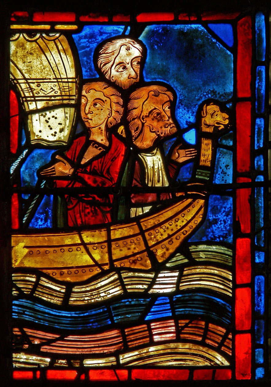 Detalhe de uma janela representando cenas da vida de Santa Maria, o Egípcio de French School